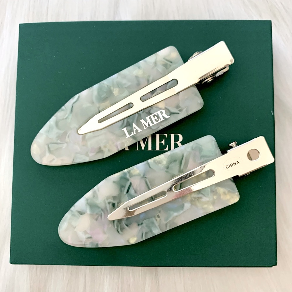 La Mer🪸Marbled Jade Skincare & Beauty Styling Creaseless Hair Clip Set NIB